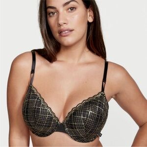 Victoria’s Secret Black and Gold Plaid Lined Demi Bra